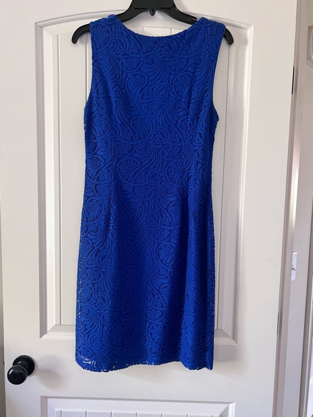 Jessica Howard Women’s Size 8 Blue Paisley Lace Sleeveless Crochet Shift Dress - Picture 4 of 11